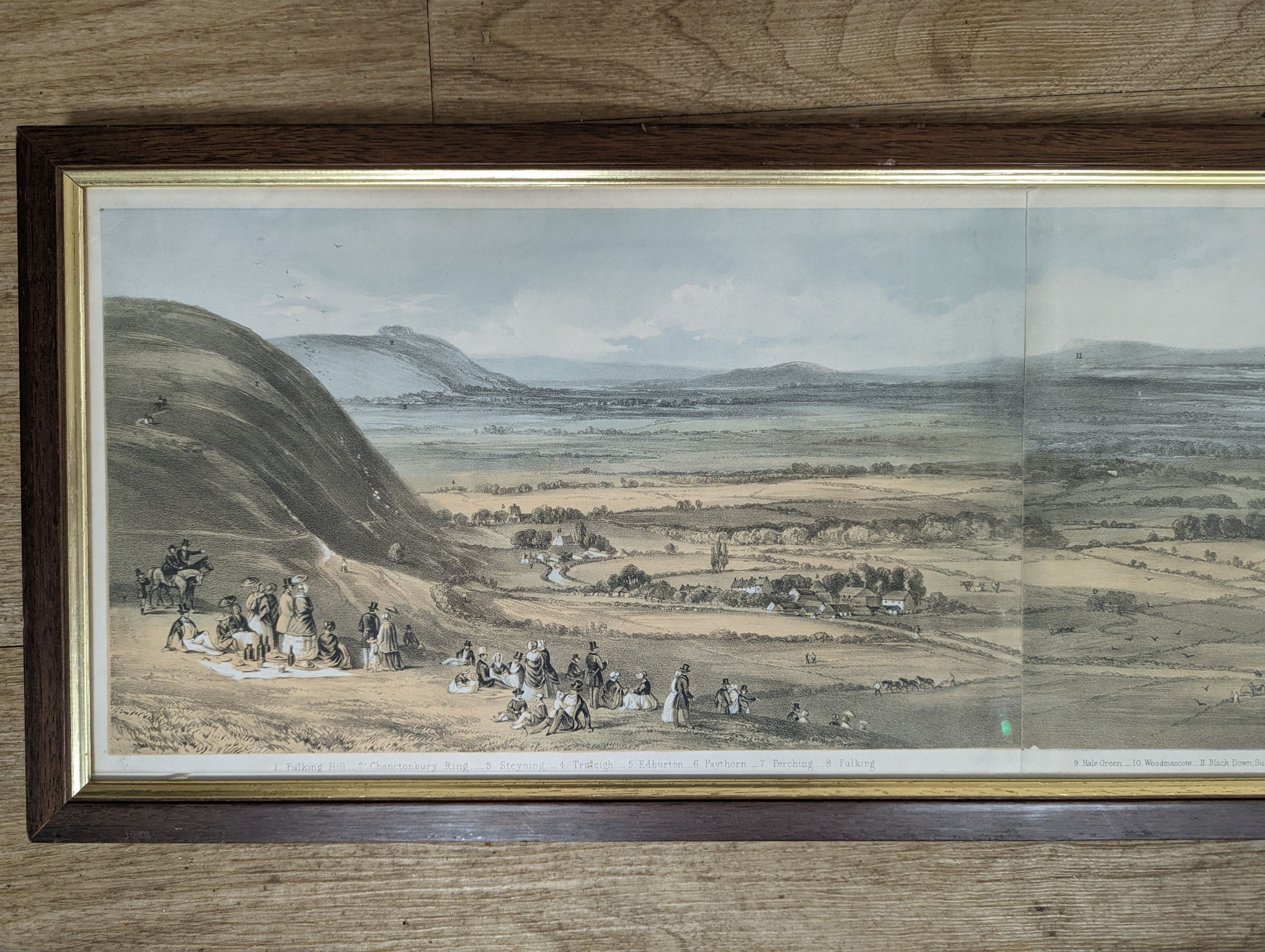 19th century English School, coloured lithograph, Panorama from Devil's Dyke, Brighton, 20 x 131cm